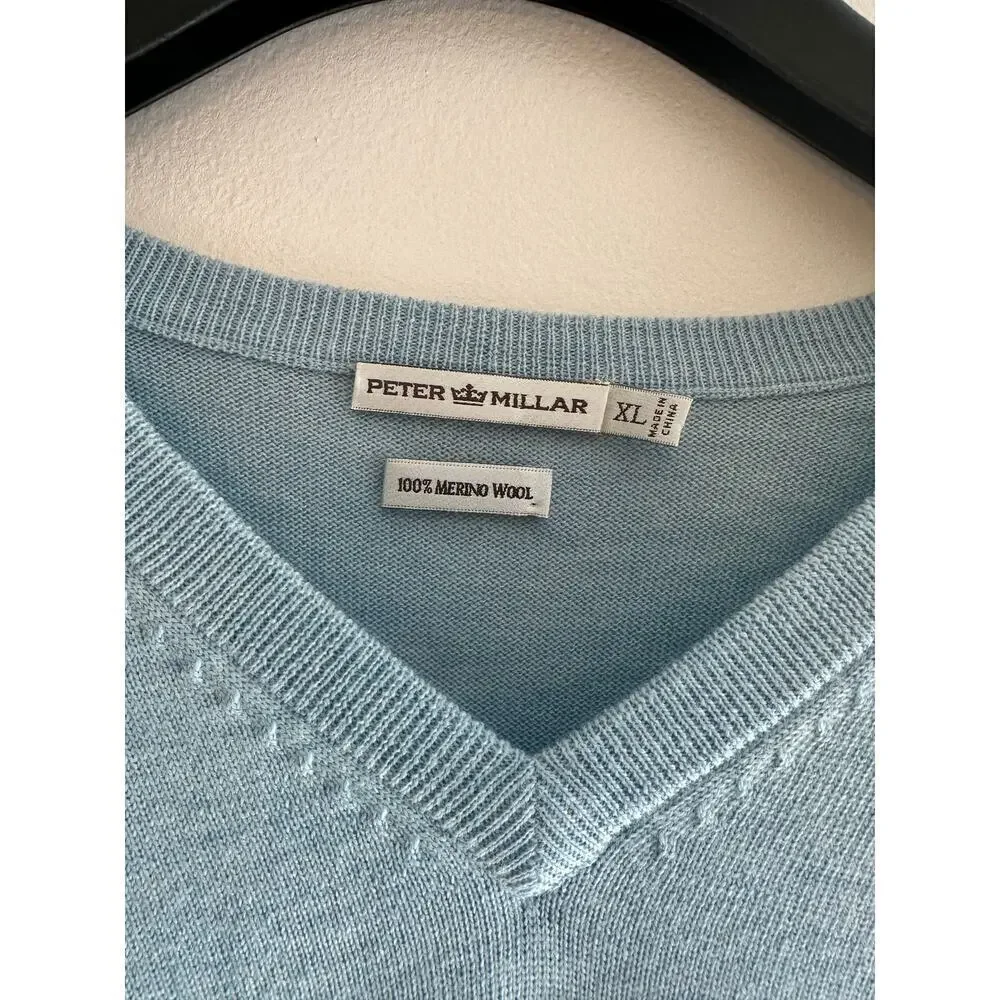 Peter Millar UNC Tarheels 100% Merino Wool V-Neck Long Sleeve Sweater Size XL